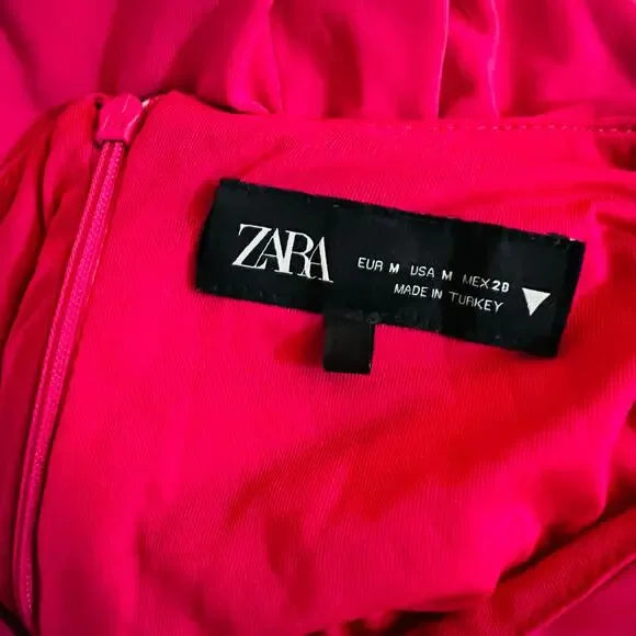Zara Ruched Sleeveless Midi Dress Size M Medium Pink - Picture 5 of 8